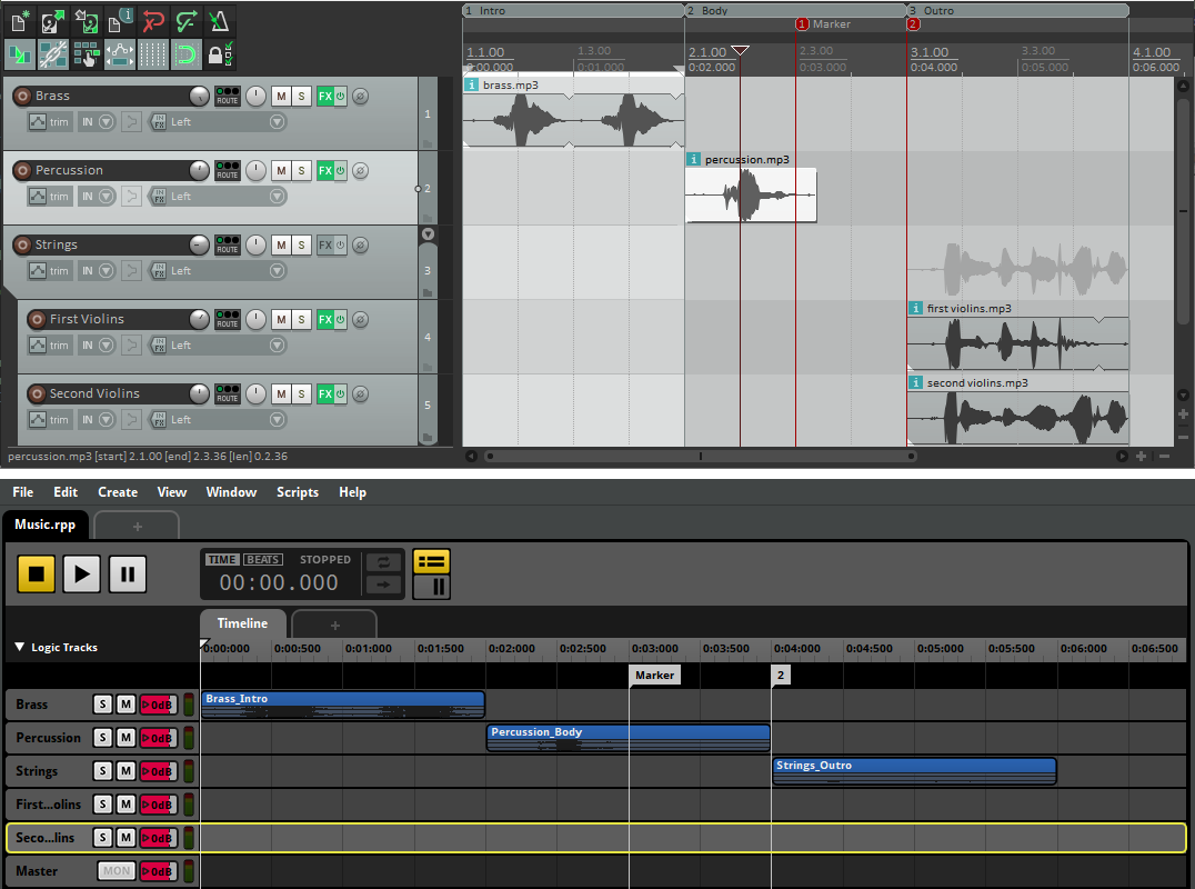  Reaper 时间轴导入