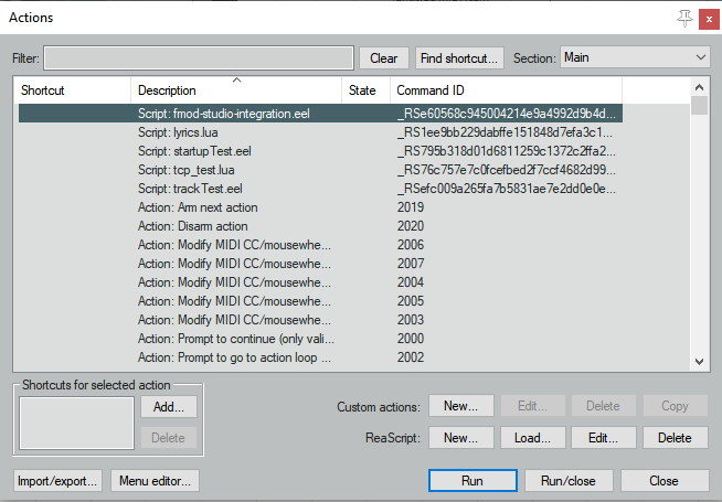 Reaper 中的操作菜单