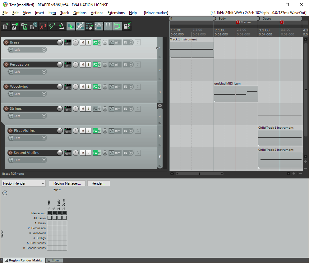 Reaper 项目仅主调音渲染示例