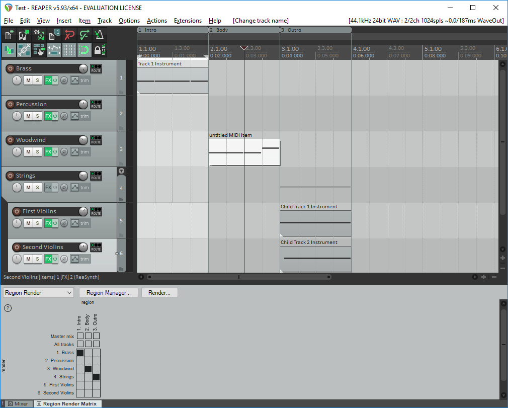 Reaper 项目分离轨道渲染示例